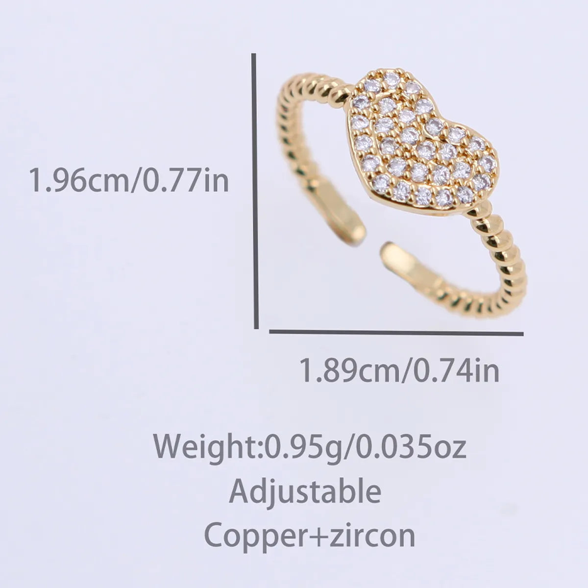 Copper 18K Gold Plated Inlay Round Dots Star Heart Shape Zircon Open Rings