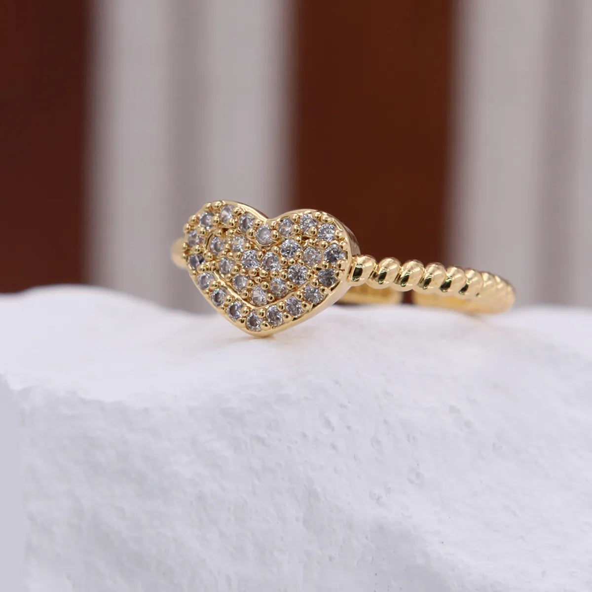 Copper 18K Gold Plated Inlay Round Dots Star Heart Shape Zircon Open Rings