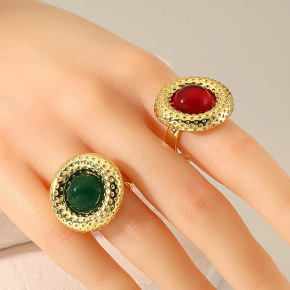 Copper 18K Gold Plated Inlay Round Gem Zircon Open Rings