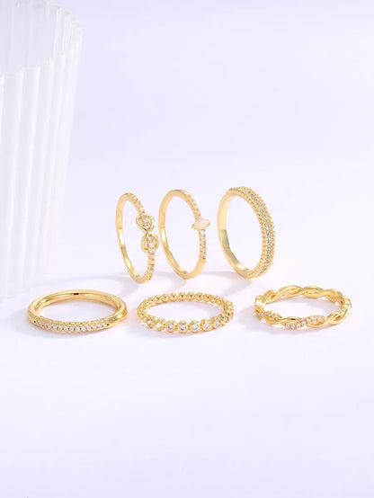 Copper 18K Gold Plated Inlay Round Solid Color Zircon Rings