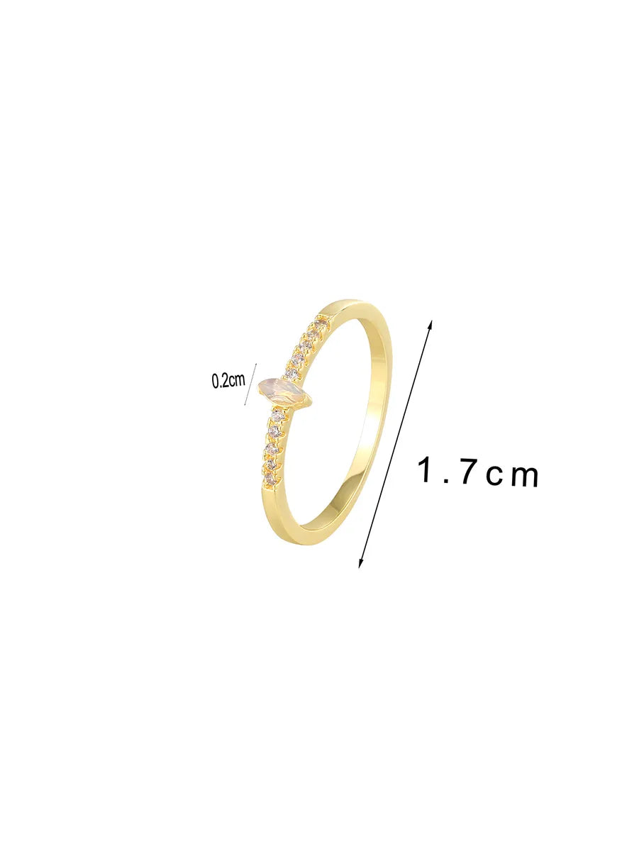 Copper 18K Gold Plated Inlay Round Solid Color Zircon Rings