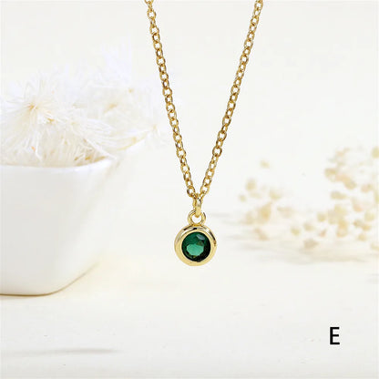 Copper 18K Gold Plated Inlay Round Zircon Pendant Necklace