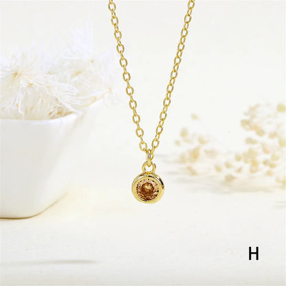 Copper 18K Gold Plated Inlay Round Zircon Pendant Necklace