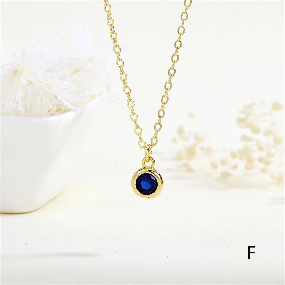 Copper 18K Gold Plated Inlay Round Zircon Pendant Necklace