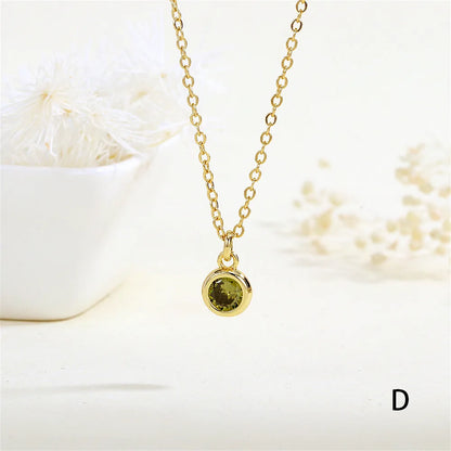 Copper 18K Gold Plated Inlay Round Zircon Pendant Necklace