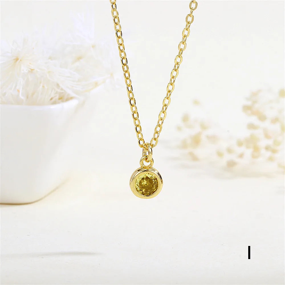 Copper 18K Gold Plated Inlay Round Zircon Pendant Necklace