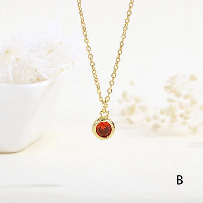 Copper 18K Gold Plated Inlay Round Zircon Pendant Necklace