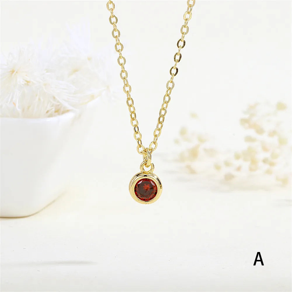 Copper 18K Gold Plated Inlay Round Zircon Pendant Necklace