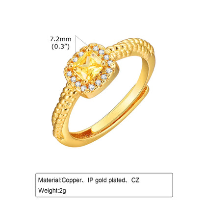 Copper 18K Gold Plated Inlay Square Zircon Adjustable Ring