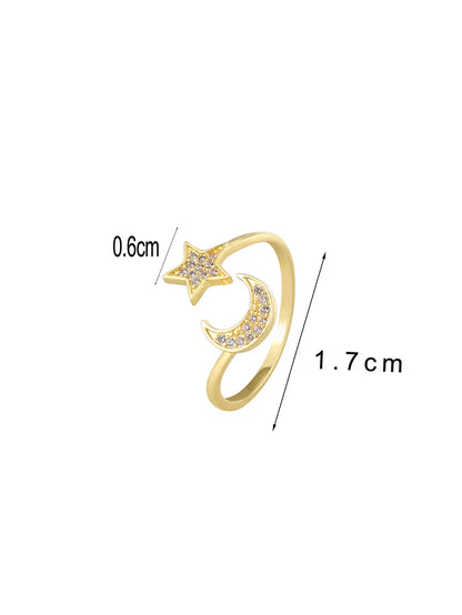 Copper 18K Gold Plated Inlay Star Moon Butterfly Zircon Open Rings