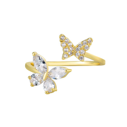 Copper 18K Gold Plated Inlay Star Moon Butterfly Zircon Open Rings