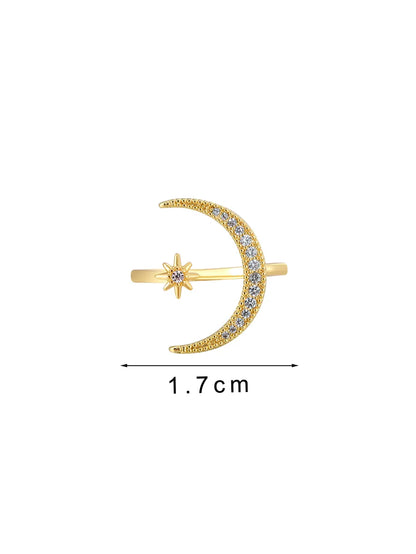 Copper 18K Gold Plated Inlay Star Moon Butterfly Zircon Open Rings