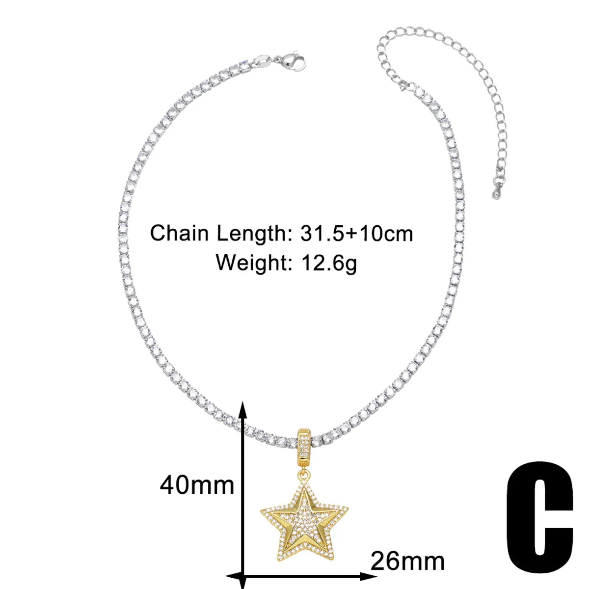 Copper 18K Gold Plated Inlay Star Zircon Pendant Necklace