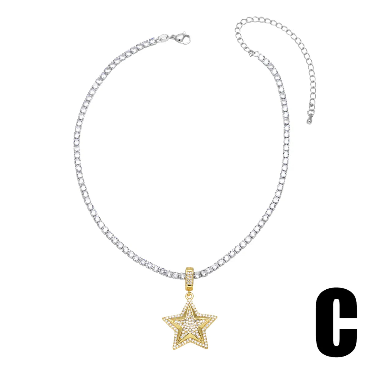 Copper 18K Gold Plated Inlay Star Zircon Pendant Necklace