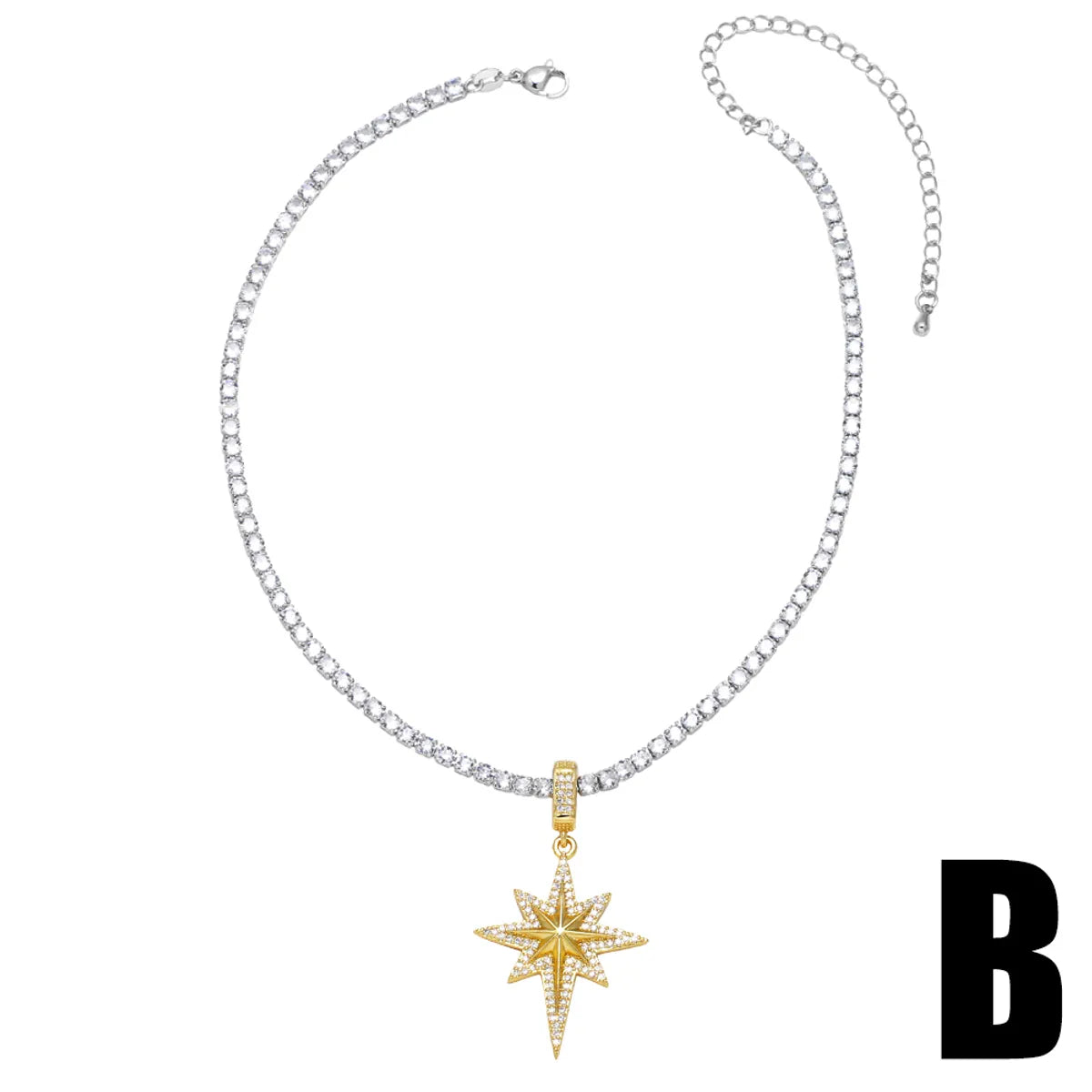 Copper 18K Gold Plated Inlay Star Zircon Pendant Necklace