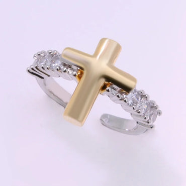 Copper 18K Gold Plated K Gold Plated Inlay Cross Virgin Mary Zircon Open Rings