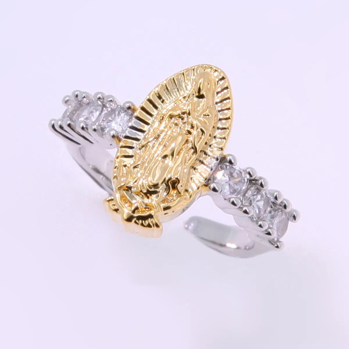 Copper 18K Gold Plated K Gold Plated Inlay Cross Virgin Mary Zircon Open Rings