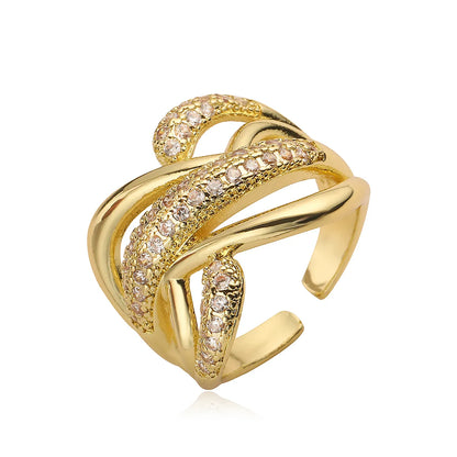 Copper 18K Gold Plated Luxurious Simple Style Commute Plating Inlay Solid Color Zircon Open Rings