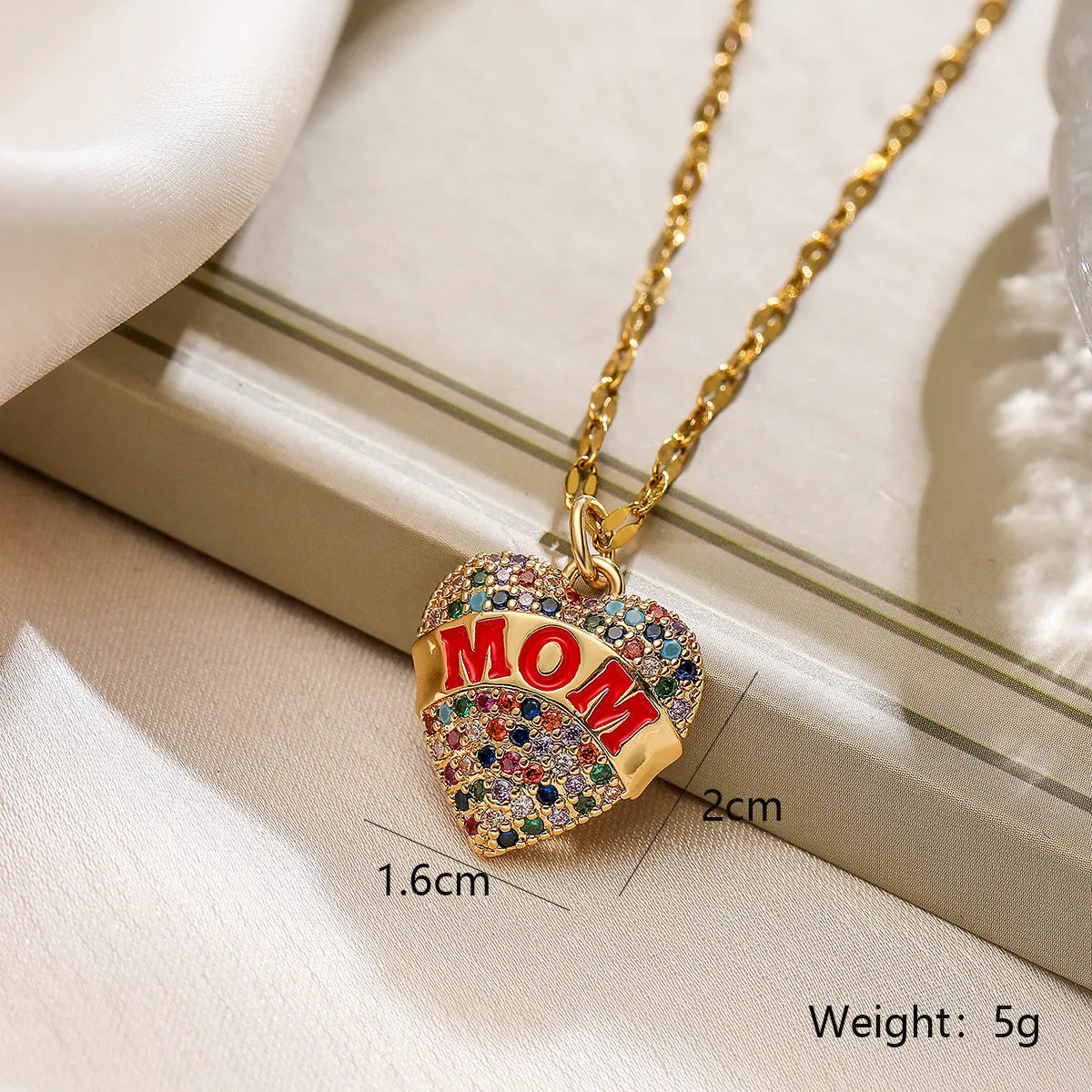 Copper 18K Gold Plated MAMA Letter Heart Shape Inlay Zircon Pendant Necklace