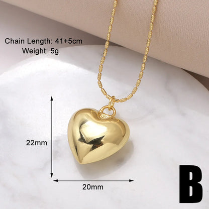 Copper 18K Gold Plated Modern Style Simple Style Plating Heart Shape Pendant Necklace