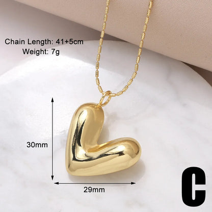 Copper 18K Gold Plated Modern Style Simple Style Plating Heart Shape Pendant Necklace