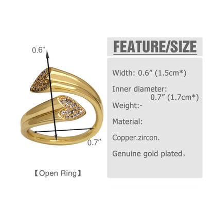 Copper 18K Gold Plated Modern Style Simple Style Plating Inlay Heart Shape Zircon Open Rings