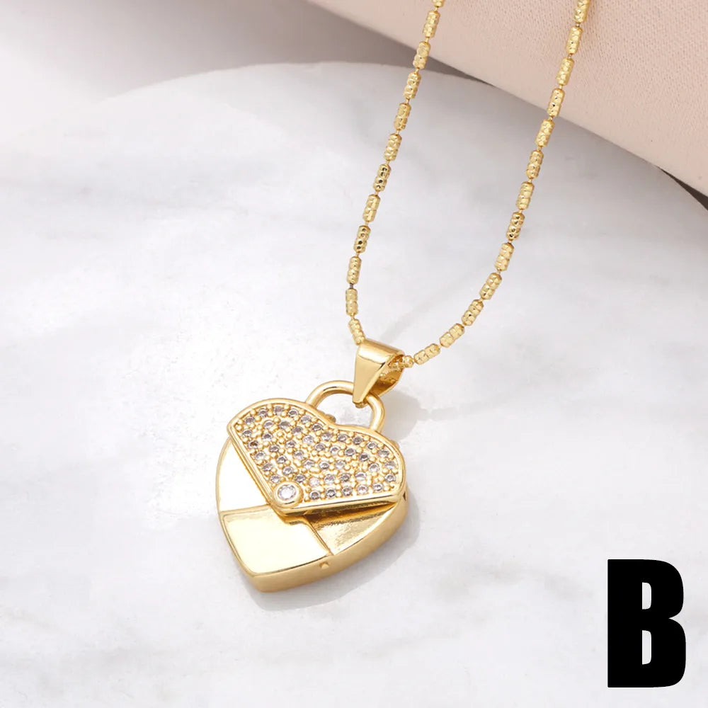 Copper 18K Gold Plated Modern Style Simple Style Plating Inlay Heart Shape Zircon Pendant Necklace