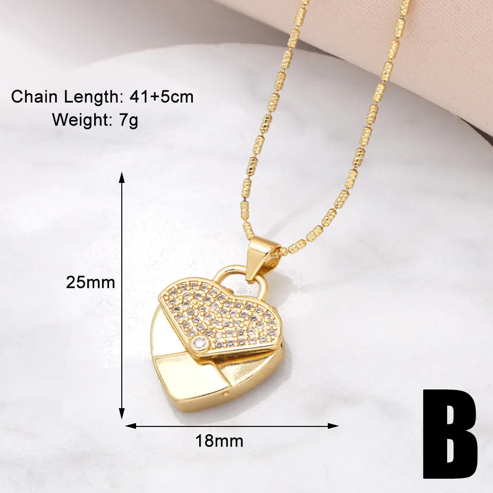 Copper 18K Gold Plated Modern Style Simple Style Plating Inlay Heart Shape Zircon Pendant Necklace