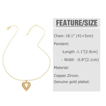 Copper 18K Gold Plated Modern Style Simple Style Plating Inlay Heart Shape Zircon Pendant Necklace