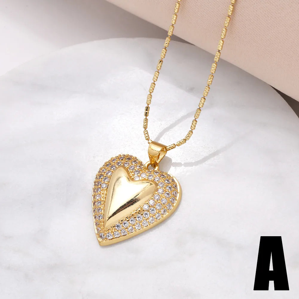 Copper 18K Gold Plated Modern Style Simple Style Plating Inlay Heart Shape Zircon Pendant Necklace