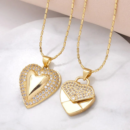 Copper 18K Gold Plated Modern Style Simple Style Plating Inlay Heart Shape Zircon Pendant Necklace