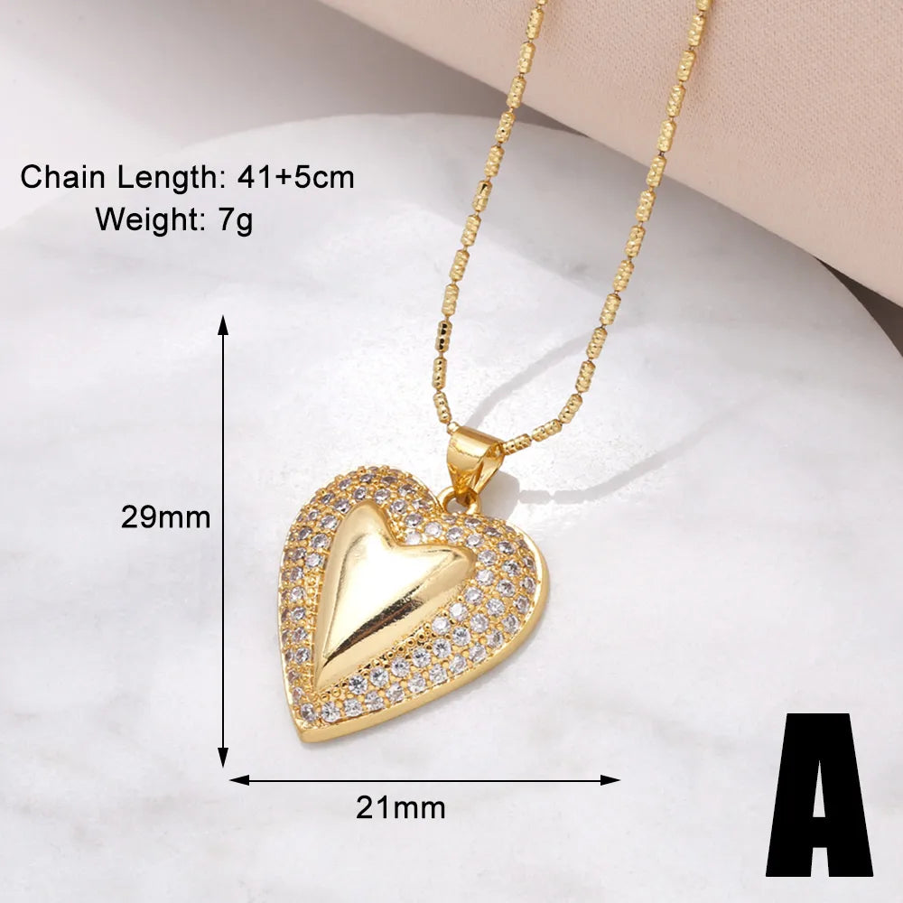 Copper 18K Gold Plated Modern Style Simple Style Plating Inlay Heart Shape Zircon Pendant Necklace