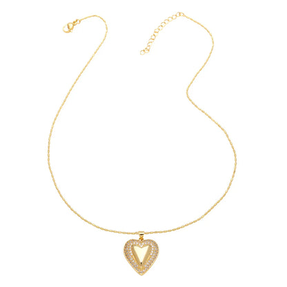 Copper 18K Gold Plated Modern Style Simple Style Plating Inlay Heart Shape Zircon Pendant Necklace