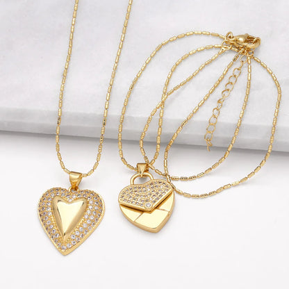 Copper 18K Gold Plated Modern Style Simple Style Plating Inlay Heart Shape Zircon Pendant Necklace