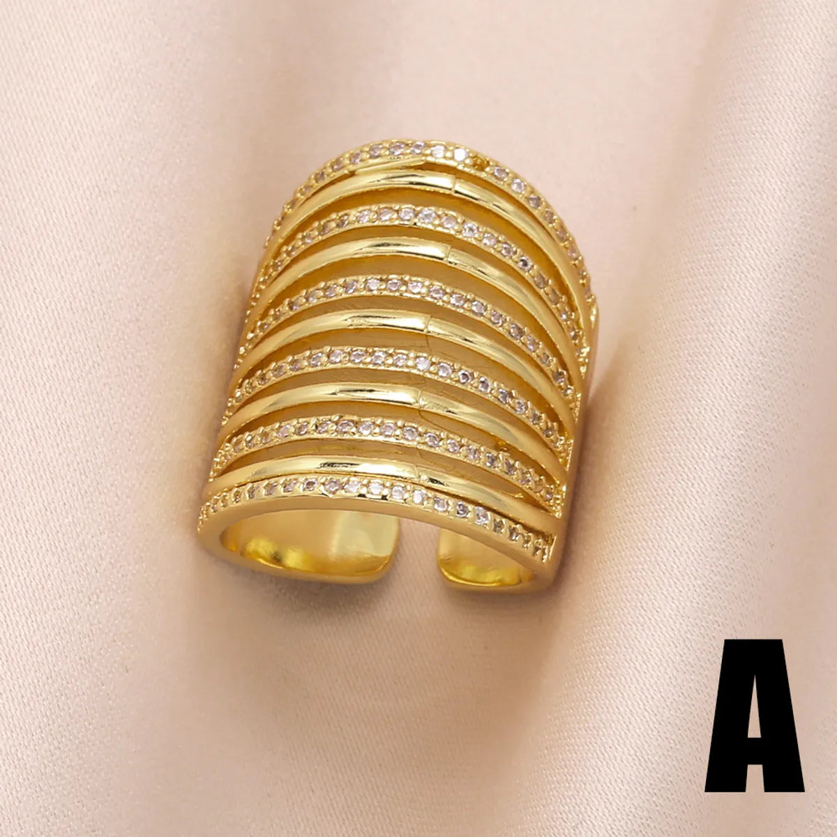 Copper 18K Gold Plated Modern Style Simple Style Plating Inlay Irregular Lines Zircon Open Rings