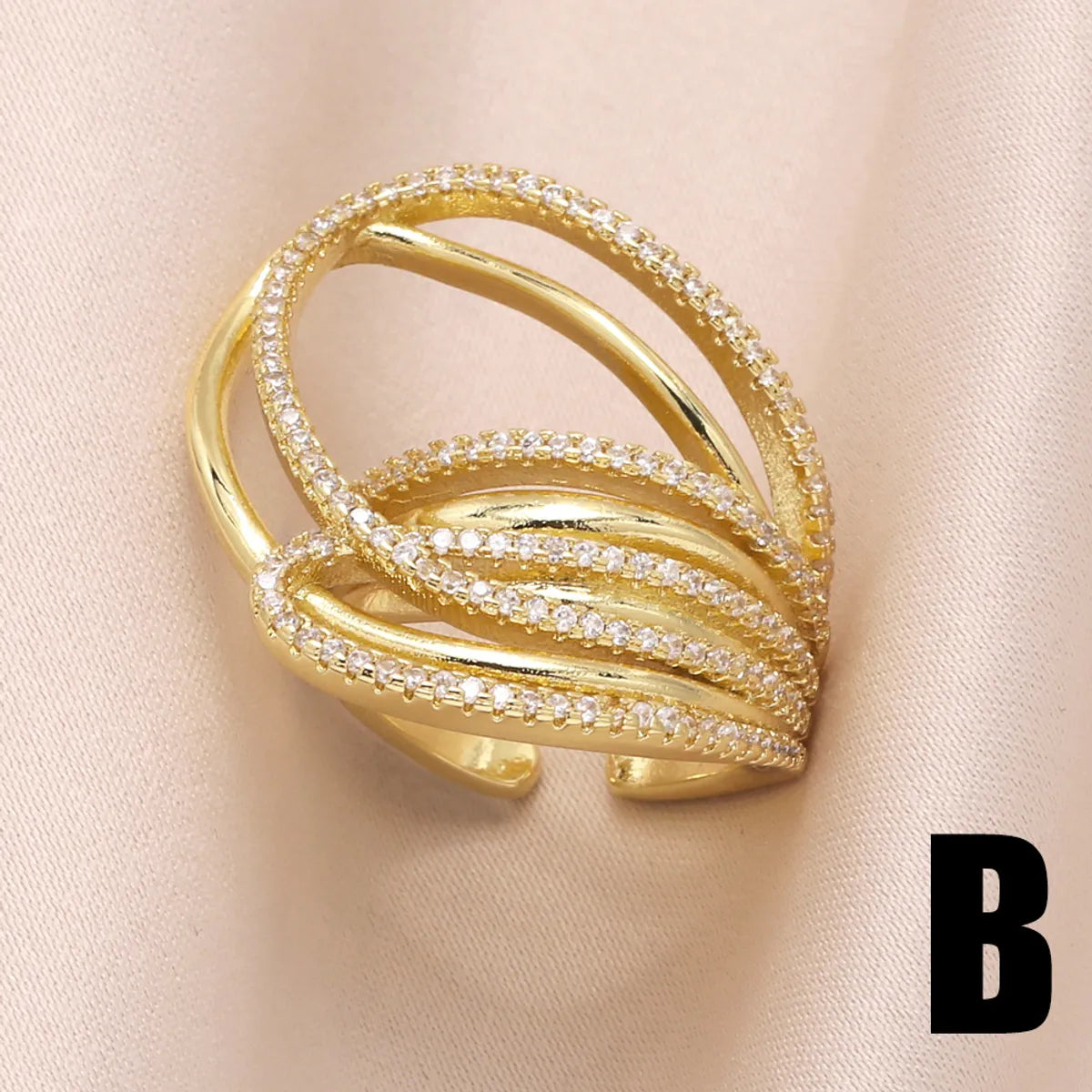 Copper 18K Gold Plated Modern Style Simple Style Plating Inlay Irregular Lines Zircon Open Rings