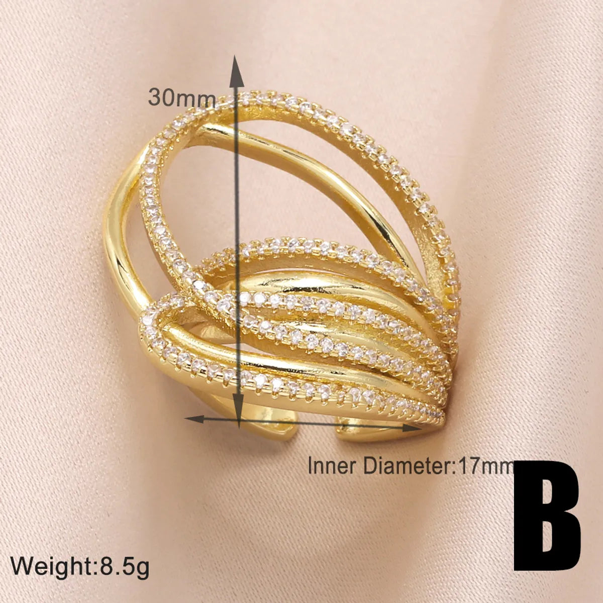 Copper 18K Gold Plated Modern Style Simple Style Plating Inlay Irregular Lines Zircon Open Rings