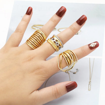 Copper 18K Gold Plated Modern Style Simple Style Plating Inlay Irregular Lines Zircon Open Rings