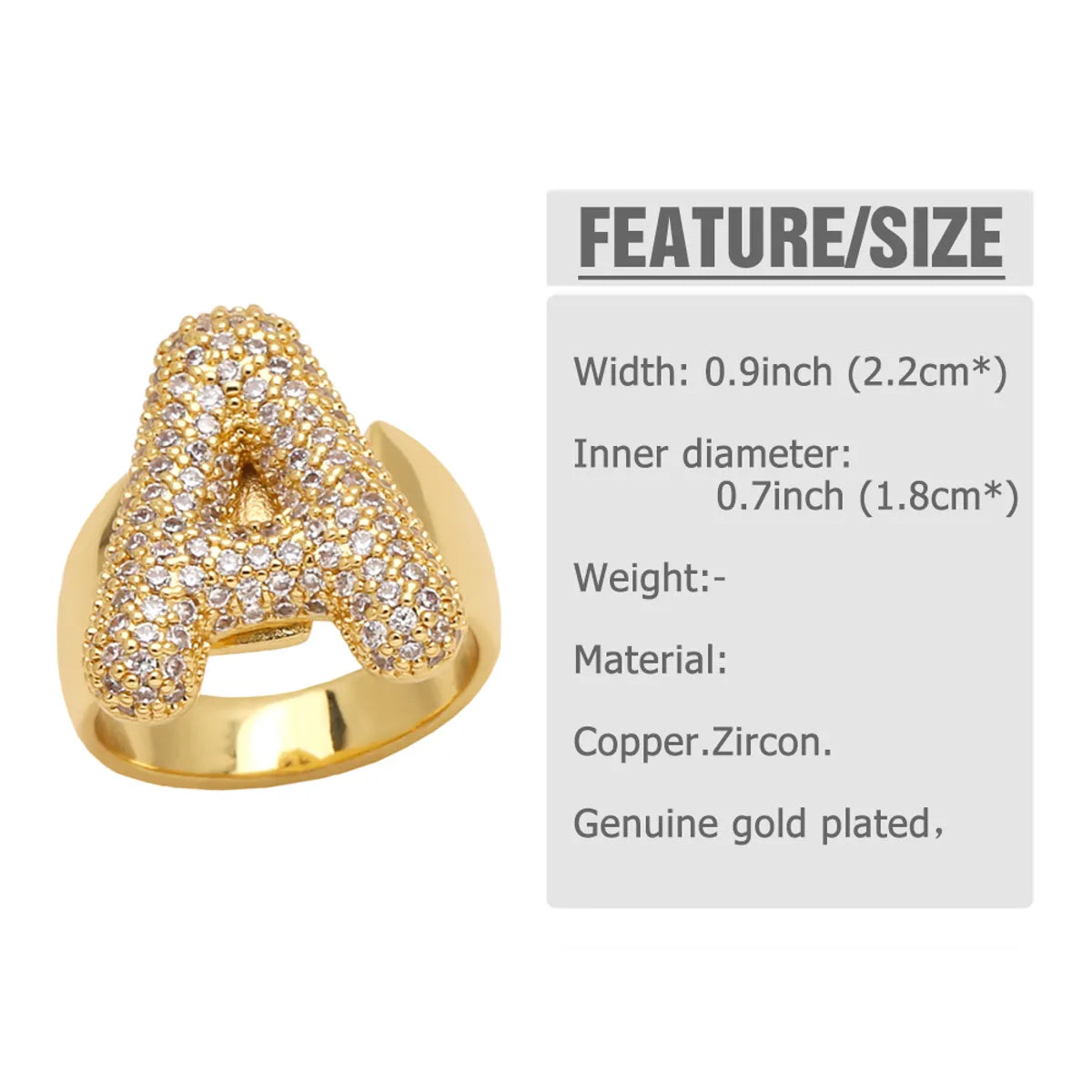 Copper 18K Gold Plated Modern Style Simple Style Plating Inlay Letter Zircon Open Rings