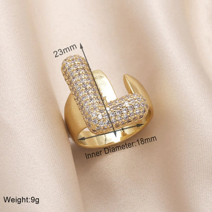 Copper 18K Gold Plated Modern Style Simple Style Plating Inlay Letter Zircon Open Rings