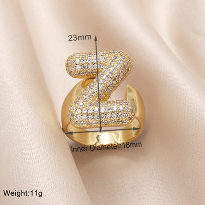 Copper 18K Gold Plated Modern Style Simple Style Plating Inlay Letter Zircon Open Rings