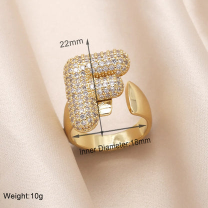 Copper 18K Gold Plated Modern Style Simple Style Plating Inlay Letter Zircon Open Rings