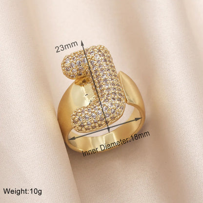 Copper 18K Gold Plated Modern Style Simple Style Plating Inlay Letter Zircon Open Rings