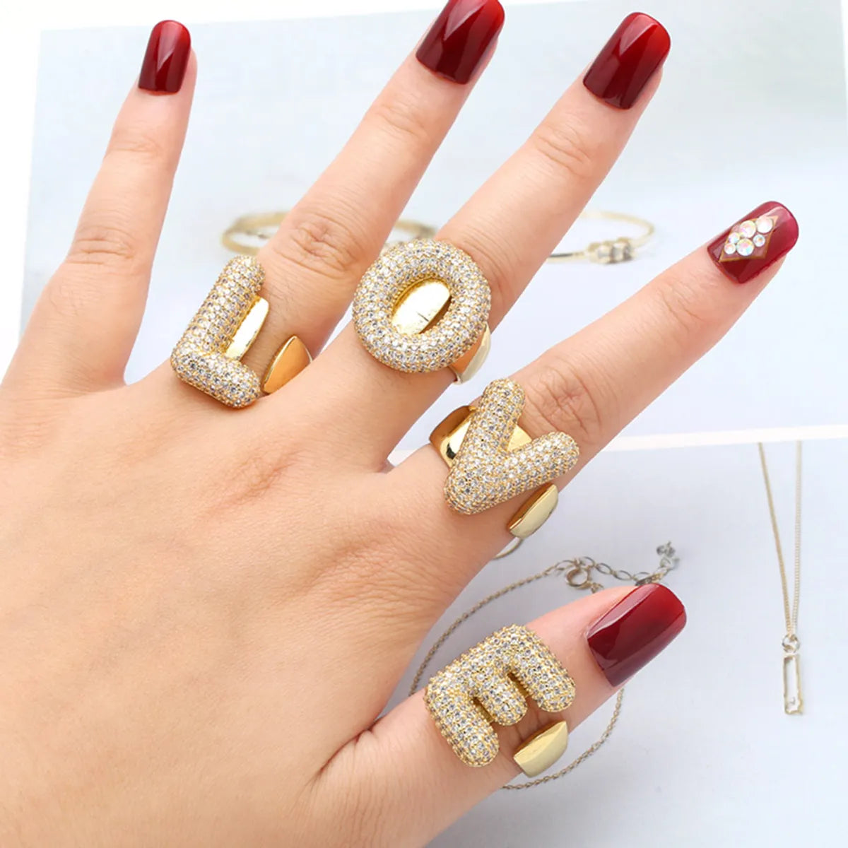 Copper 18K Gold Plated Modern Style Simple Style Plating Inlay Letter Zircon Open Rings