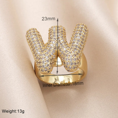 Copper 18K Gold Plated Modern Style Simple Style Plating Inlay Letter Zircon Open Rings