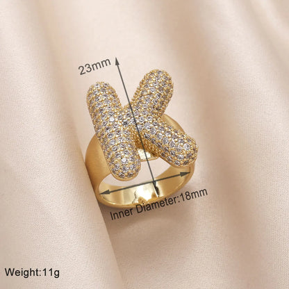 Copper 18K Gold Plated Modern Style Simple Style Plating Inlay Letter Zircon Open Rings