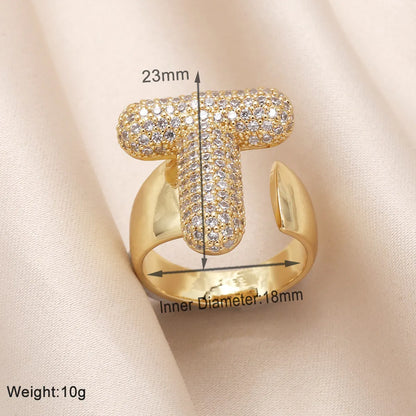 Copper 18K Gold Plated Modern Style Simple Style Plating Inlay Letter Zircon Open Rings