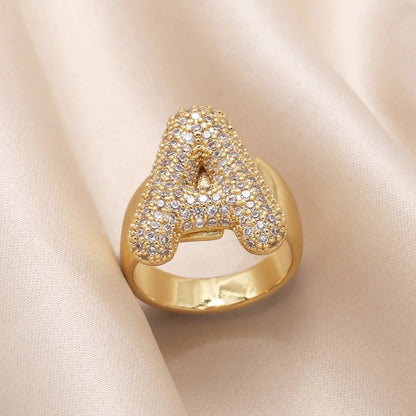 Copper 18K Gold Plated Modern Style Simple Style Plating Inlay Letter Zircon Open Rings