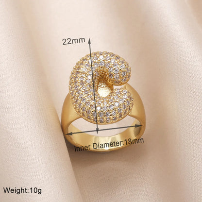 Copper 18K Gold Plated Modern Style Simple Style Plating Inlay Letter Zircon Open Rings