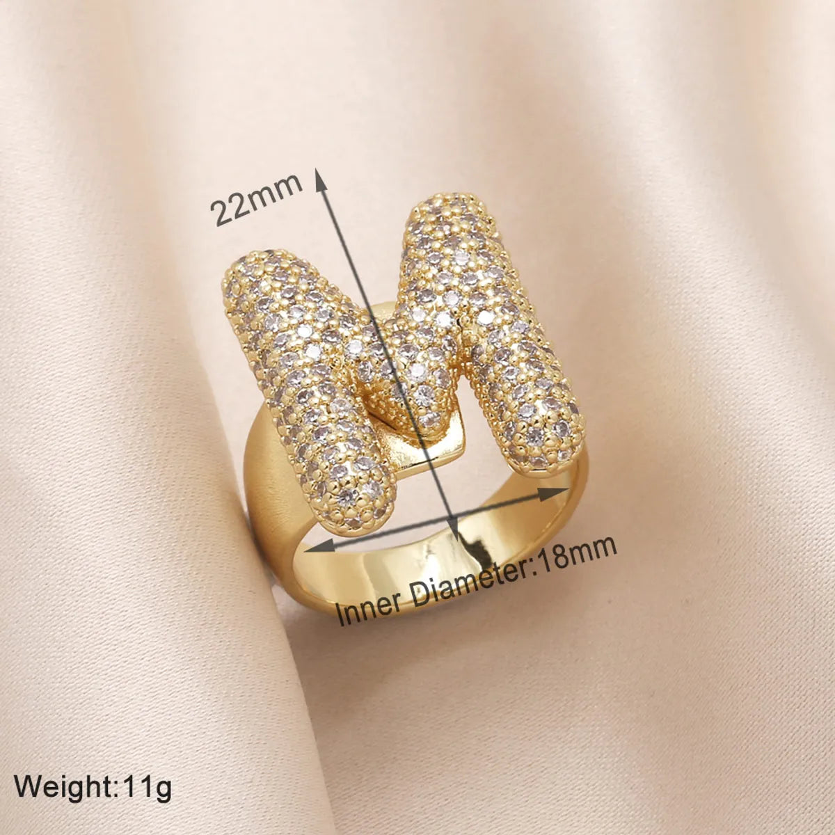 Copper 18K Gold Plated Modern Style Simple Style Plating Inlay Letter Zircon Open Rings